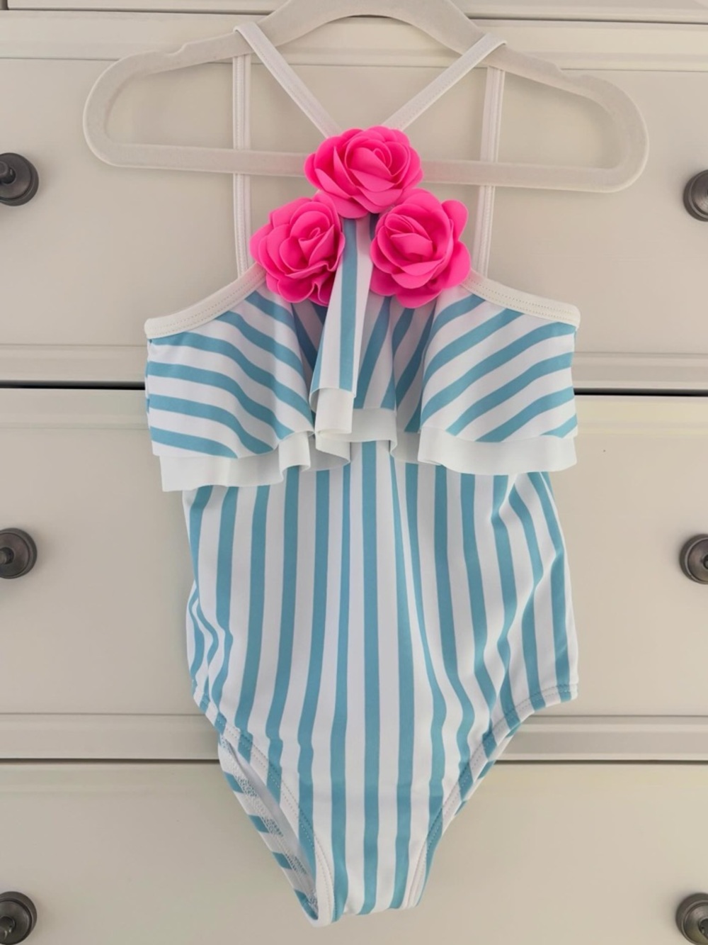 EUC Janie and Jack Toddler Girl Rosette Stripe Swimsuit - Size 3